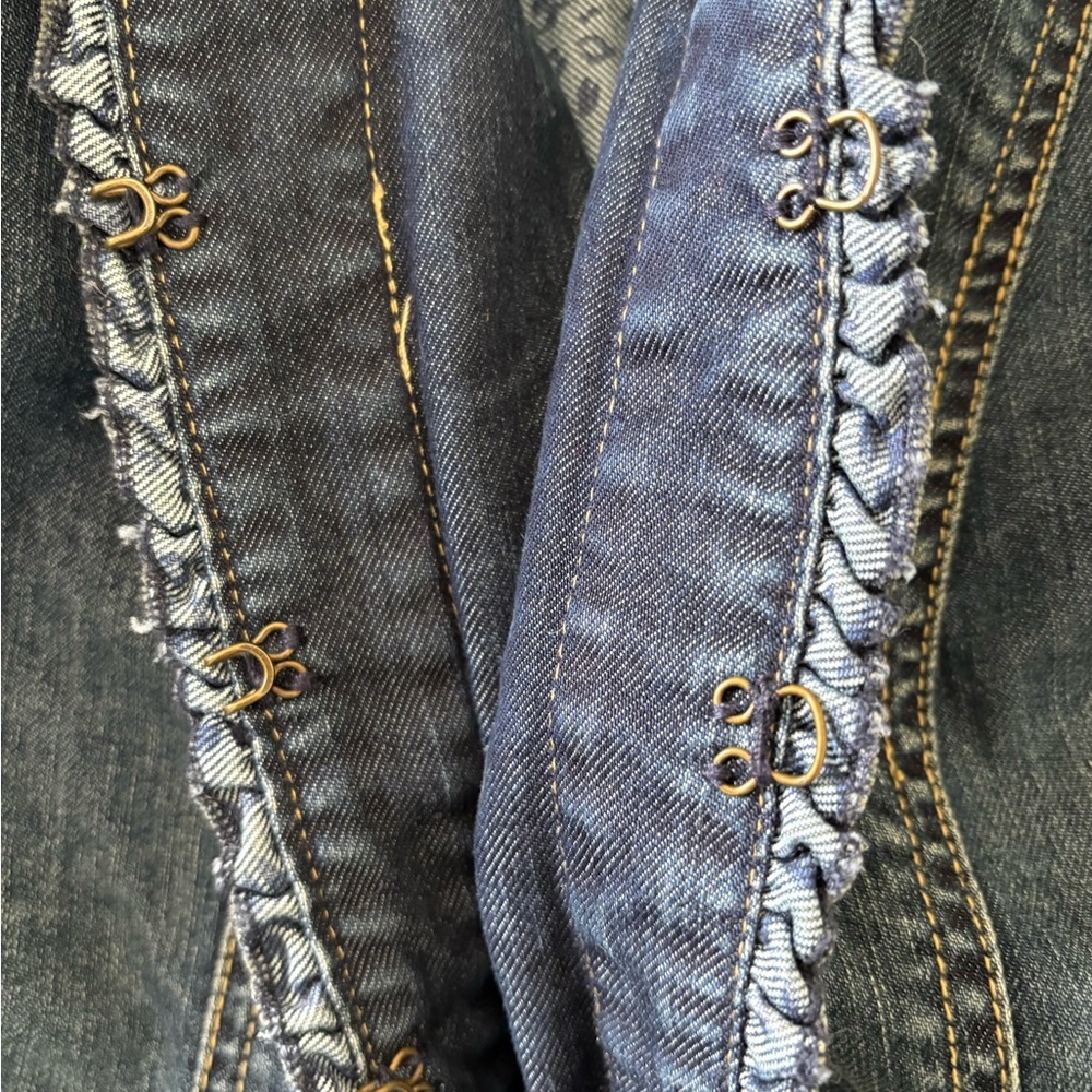 Chico's Platinum Blue Denim Jacket with Ruffle Trim - Picture 7 of 7